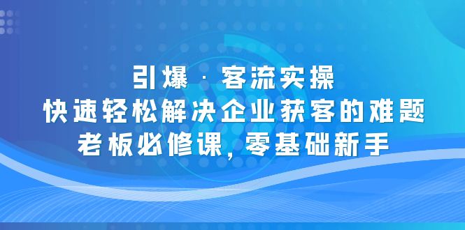 （5205期）引爆·客流实操：快速轻松解决企业获客的难题，老板必修课，零基础新手-千城资源网