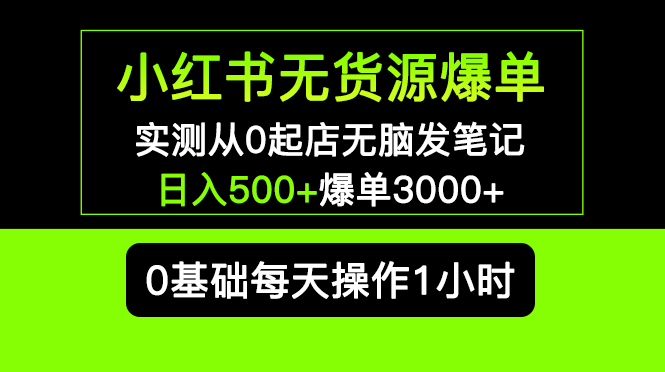 （5494期）小红书无货源爆单 实测从0起店无脑发笔记 日入500+爆单3000+长期项目可多店-千城资源网