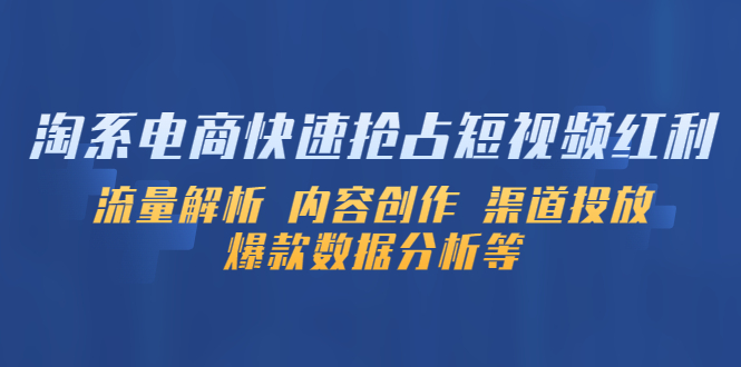 （5538期）淘系电商快速抢占短视频红利：流量解析 内容创作 渠道投放 爆款数据分析等-千城资源网