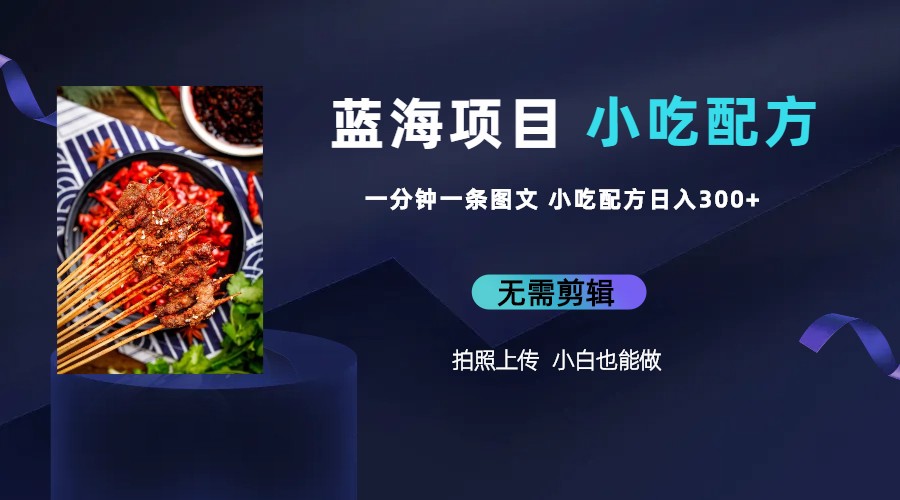 （6413期）蓝海项目一分钟一条图文作品-日入300+小吃配方项目（附 684G小吃配方）-千城资源网