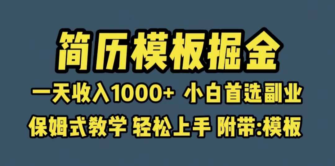 （6467期）靠简历模板赛道掘金，一天收入1000+小白首选副业，保姆式教学（教程+模板）-千城资源网