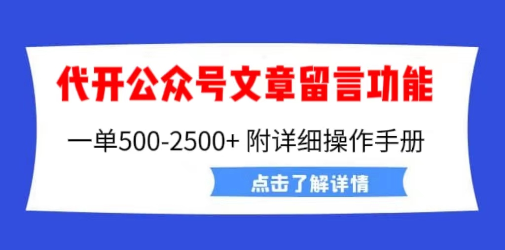 （6650期）外面卖2980的代开公众号留言功能技术， 一单500-25000+，附超详细操作手册-千城资源网