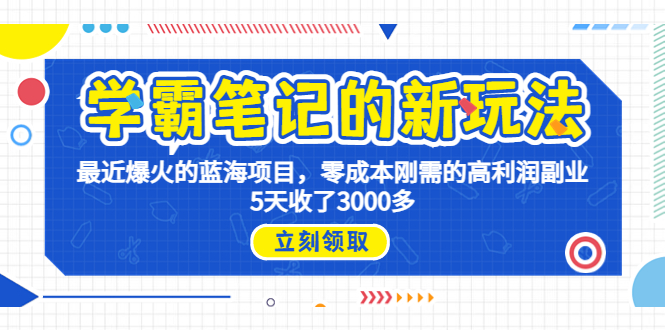 （6816期）学霸笔记新玩法，最近爆火的蓝海项目，0成本高利润副业，5天收了3000多-千城资源网