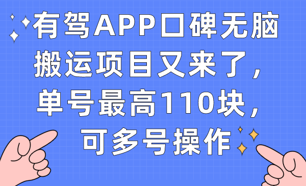 （7314期）有驾APP口碑无脑搬运项目又来了，单号最高110块，可多号操作-千城资源网