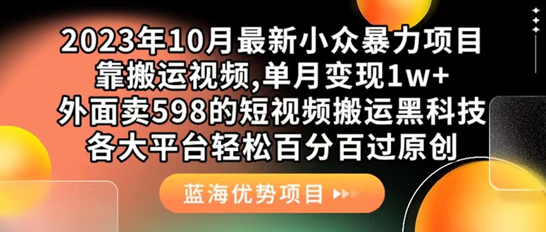 （7399期）外面卖598的10月最新短视频搬运黑科技，各大平台百分百过原创 靠搬运月入1w-千城资源网