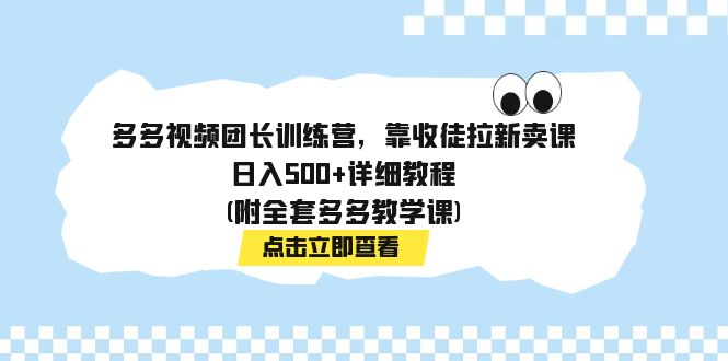 （7565期）多多视频团长训练营，靠收徒拉新卖课，日入500+详细教程(附全套多多教学课)-千城资源网