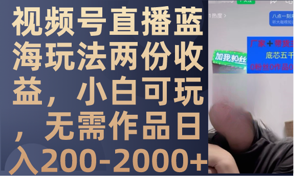 （7635期）视频号直播蓝海玩法两份收益，小白可玩，无需作品日入200-2000+-千城资源网