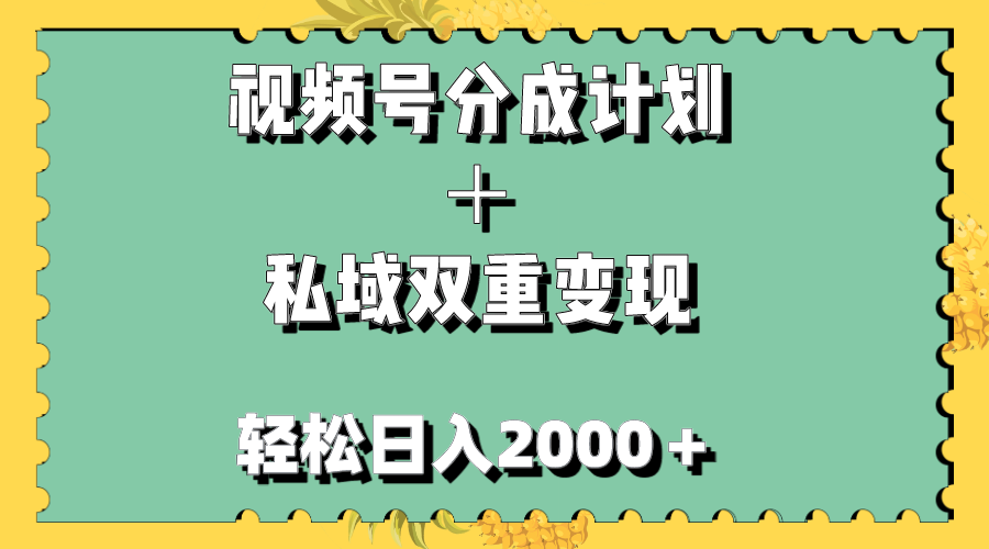 （7842期）视频号分成计划＋私域双重变现，轻松日入1000＋，无任何门槛，小白轻松上手-千城资源网