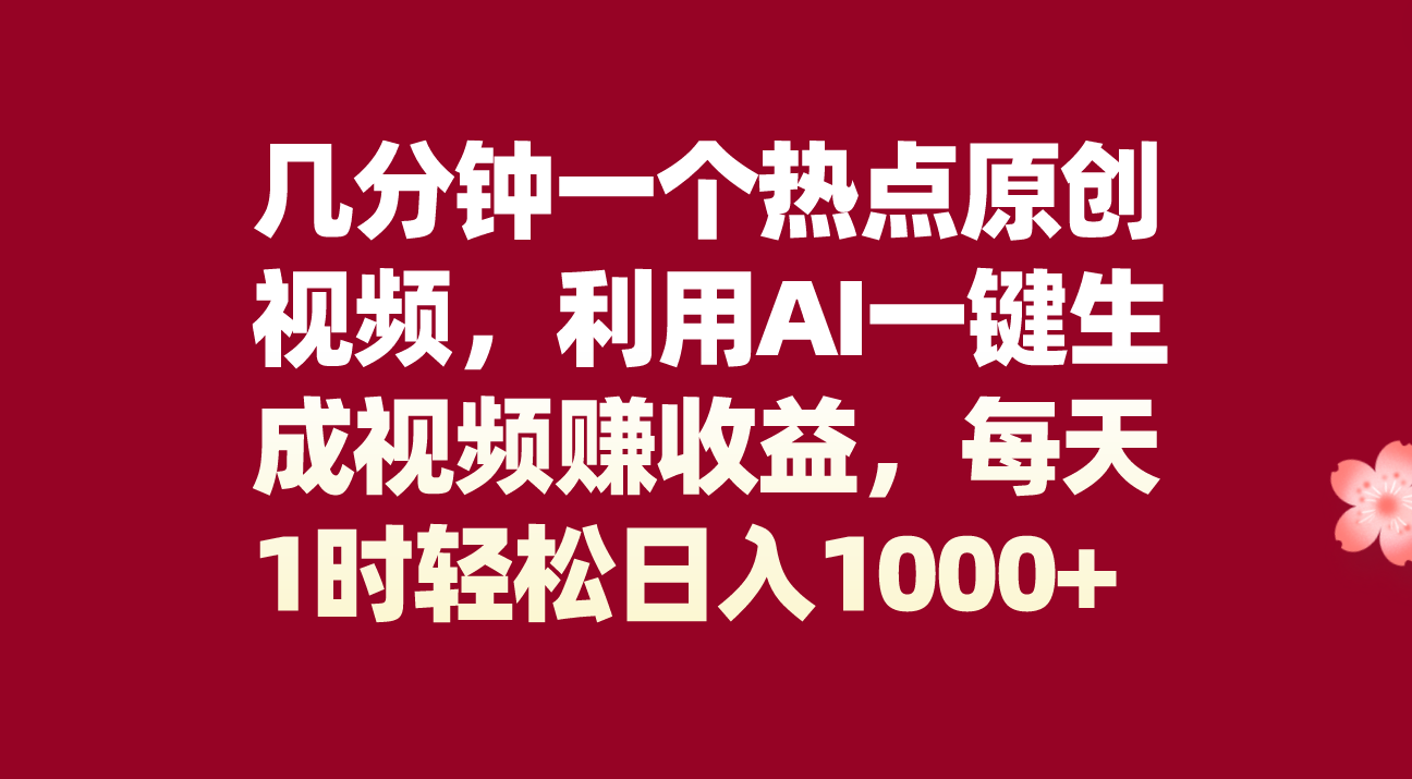 （8083期）几分钟一个热点原创视频，利用AI一键生成视频赚收益，每天1时轻松日入1000+-千城资源网