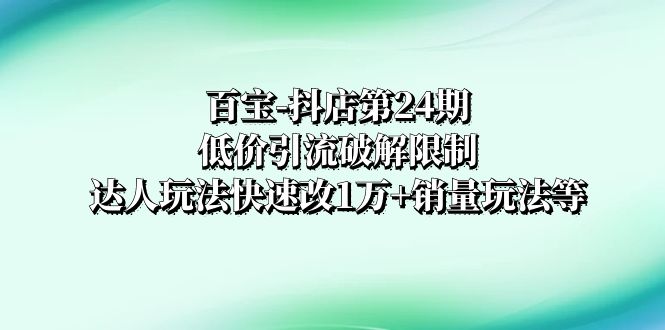 （8178期）百宝-抖店第24期：低价引流破解限制，达人玩法快速改1万+销量玩法等-千城资源网