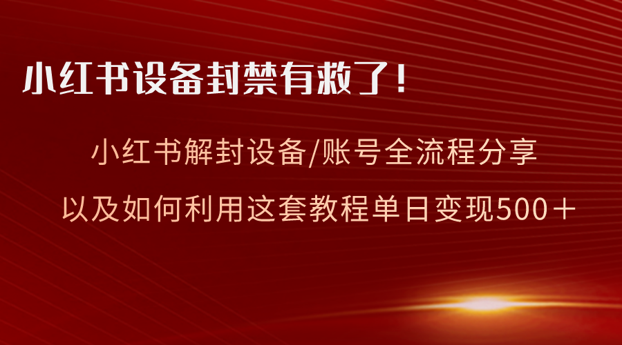 （8441期）小红书设备及账号解封全流程分享，亲测有效，以及如何利用教程变现-千城资源网