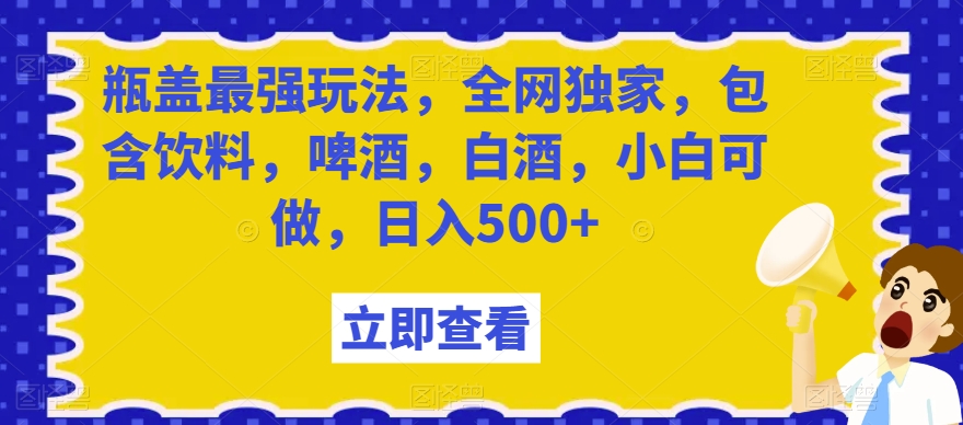 瓶盖最强玩法，全网独家，包含饮料，啤酒，白酒，小白可做，日入500+【揭秘】-千城资源网