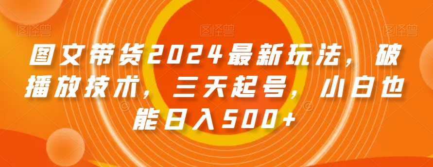 图文带货2024最新玩法，破播放技术，三天起号，小白也能日入500+【揭秘】-千城资源网