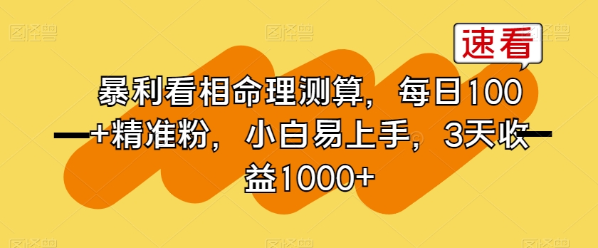 暴利看相命理测算，每日100+精准粉，小白易上手，3天收益1000+【揭秘】-千城资源网