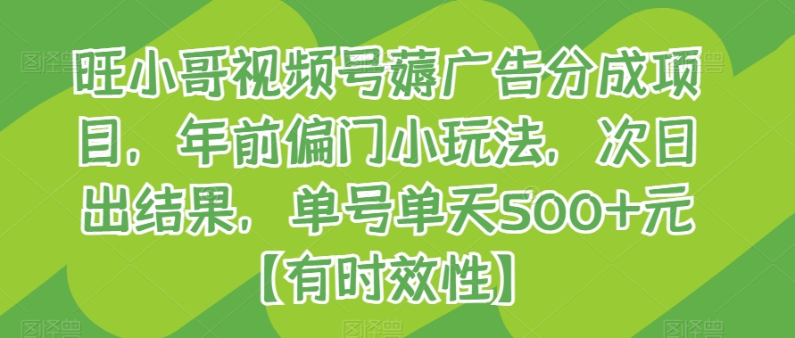 旺小哥视频号薅广告分成项目，年前偏门小玩法，次日出结果，单号单天500+元【有时效性】-千城资源网