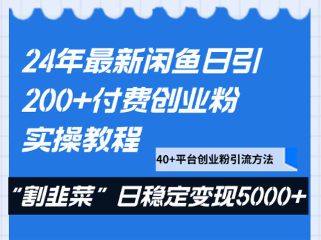 24年最新闲鱼日引200+付费创业粉，割韭菜每天5000+收益实操教程！-千城资源网