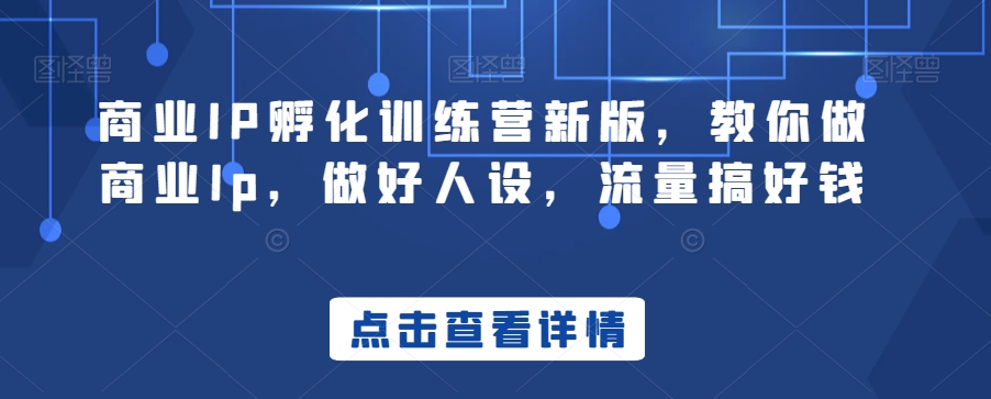 商业IP孵化训练营新版，教你做商业Ip，做好人设，流量搞好钱-千城资源网