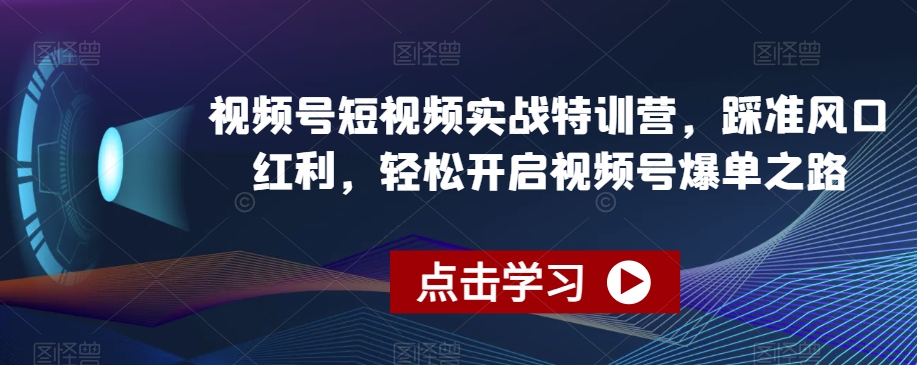 视频号短视频实战特训营，踩准风口红利，轻松开启视频号爆单之路-千城资源网