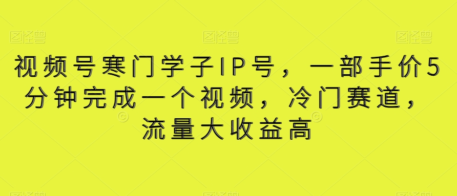 视频号寒门学子IP号，一部手价5分钟完成一个视频，冷门赛道，流量大收益高【揭秘】-千城资源网