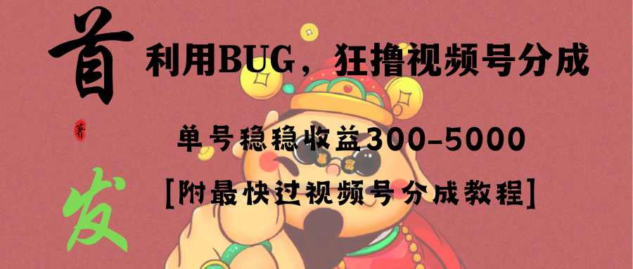 （8549期）全网独家首发，视频号BUG，超短期项目，单号每日净收益300-5000！-千城资源网