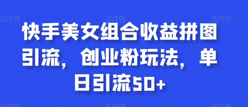 快手美女组合收益拼图引流，创业粉玩法，单日引流50+【揭秘】-千城资源网