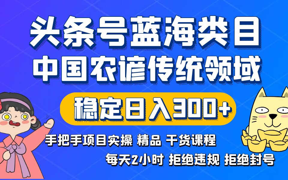 （8595期）头条号蓝海类目传统和农谚领域实操精品课程拒绝违规封号稳定日入300+-千城资源网