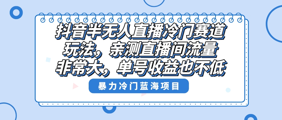 （8667期）抖音半无人直播冷门赛道玩法，直播间流量非常大，单号收益也不低！-千城资源网