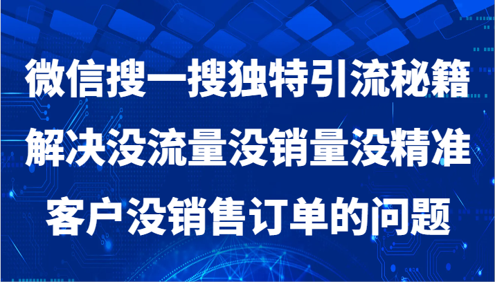 微信搜一搜暴力引流，解决没流量没销量没精准客户没销售订单的问题-千城资源网