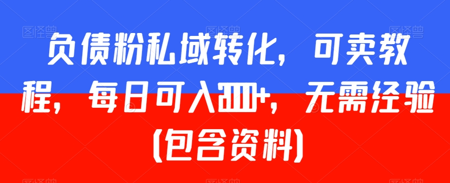 负债粉私域转化，可卖教程，每日可入2000+，无需经验（包含资料）-千城资源网