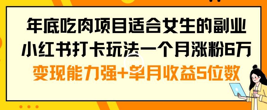 年底吃肉项目适合女生的副业小红书打卡玩法一个月涨粉6万+变现能力强+单月收益5位数-千城资源网