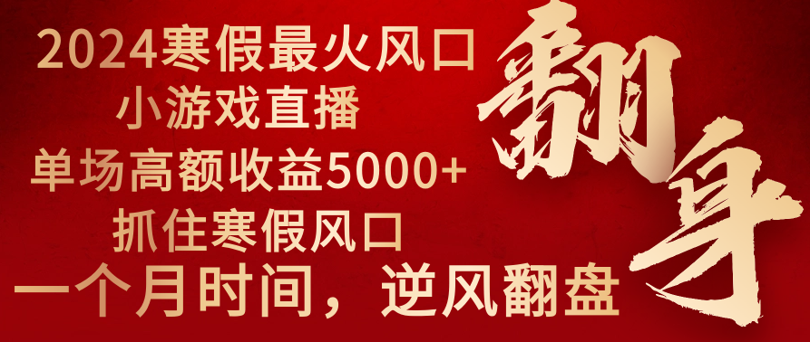 （8766期）2024年最火寒假风口项目 小游戏直播 单场收益5000+抓住风口 一个月直接提车-千城资源网
