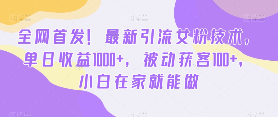 全网首发！最新引流女粉技术，单日收益1000+，被动获客100+，小白在家就能做-千城资源网
