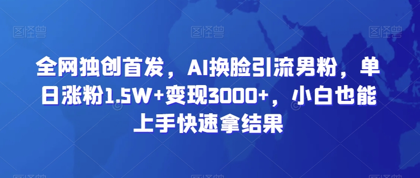 全网独创首发，AI换脸引流男粉，单日涨粉1.5W+变现3000+，小白也能上手快速拿结果-千城资源网