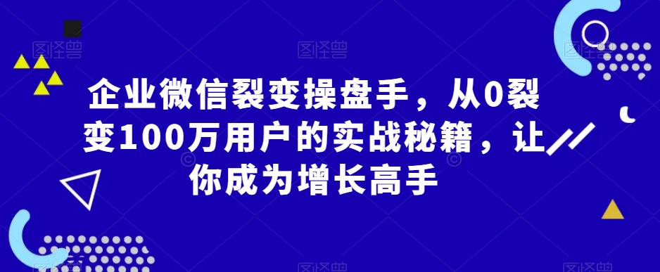 企业微信裂变操盘手，从0裂变100万用户的实战秘籍，让你成为增长高手-千城资源网