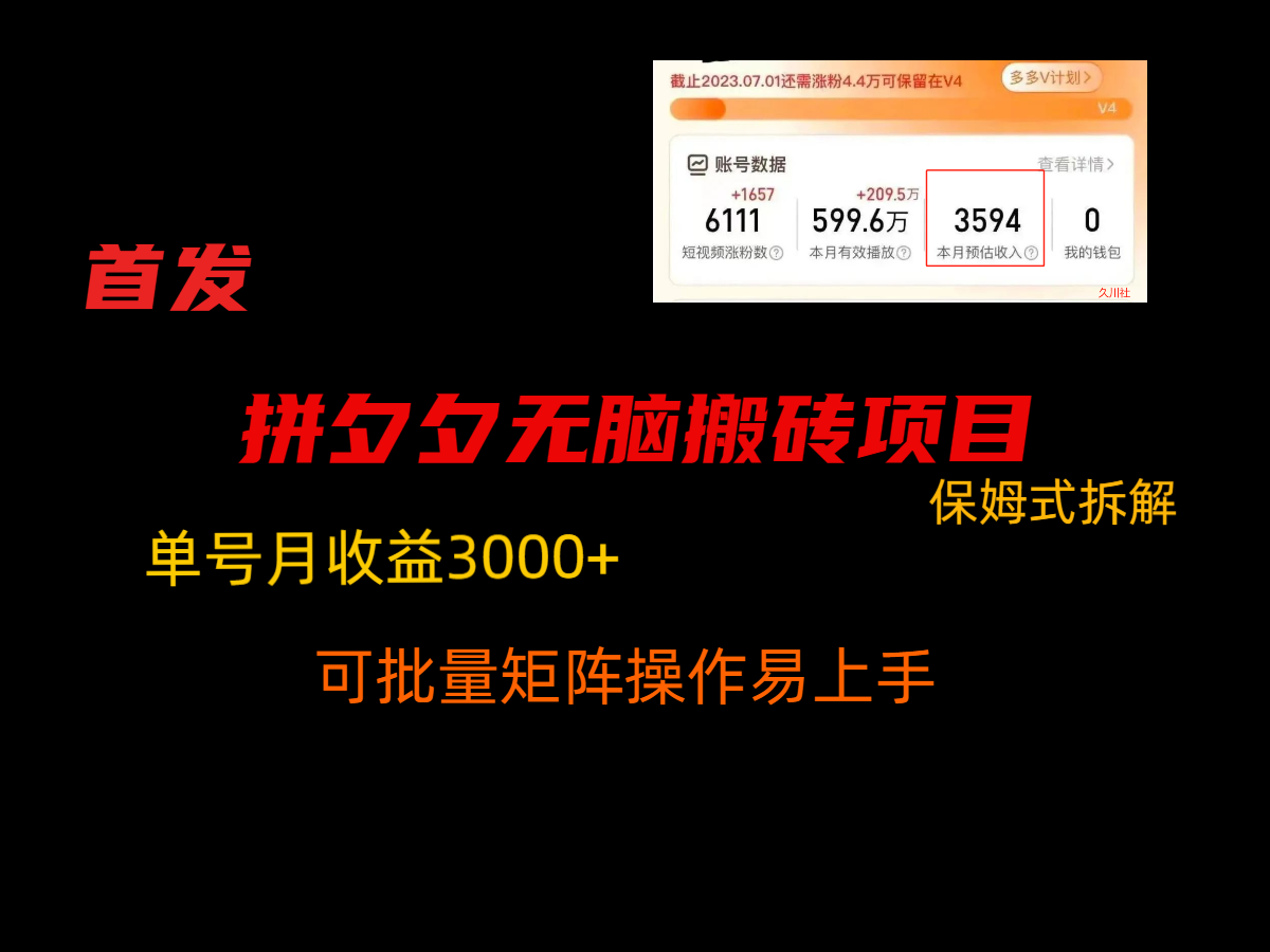 拼夕夕无脑搬砖，单号稳定收益3000+，保姆式拆解-千城资源网