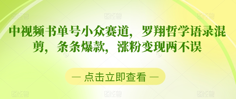 中视频书单号小众赛道，罗翔哲学语录混剪，条条爆款，涨粉变现两不误-千城资源网