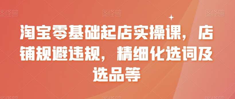 淘宝零基础起店实操课，店铺规避违规，精细化选词及选品等-千城资源网
