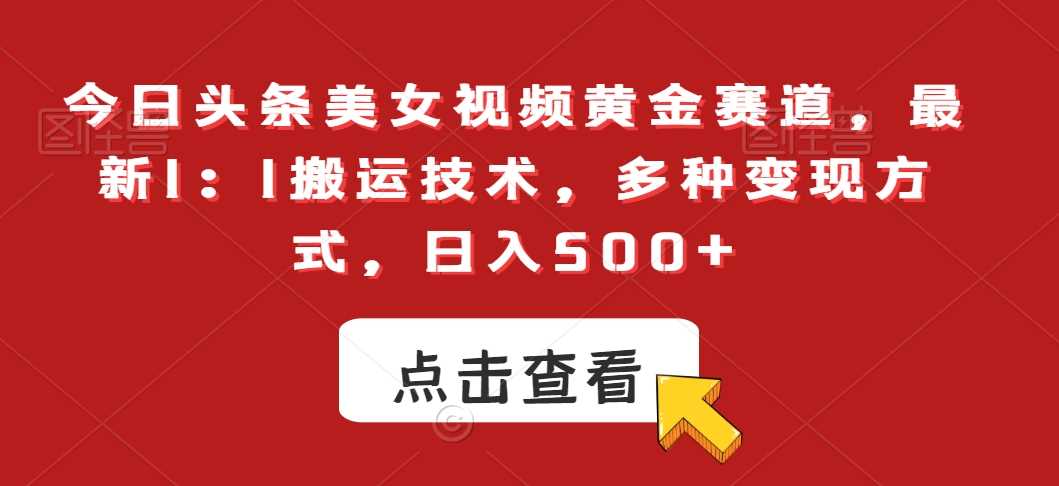 今日头条美女视频黄金赛道，最新1：1搬运技术，多种变现方式，日入500+【揭秘】-千城资源网