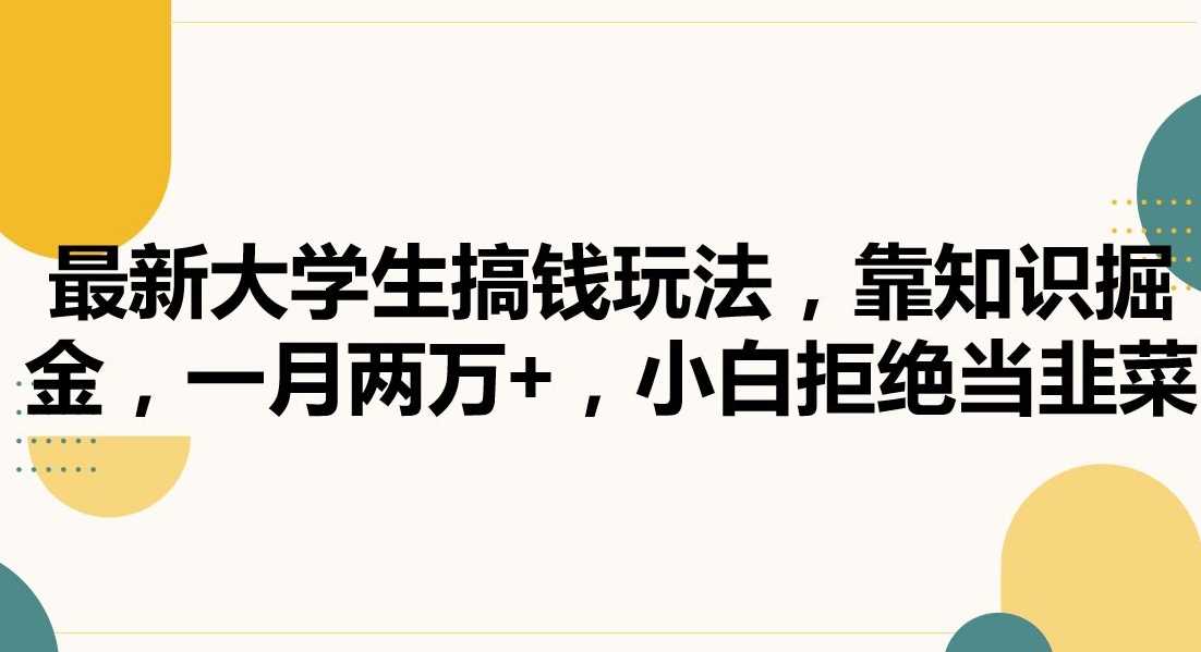 最新大学生搞钱玩法，靠知识掘金，一月两万+，小白拒绝当韭菜【揭秘】-千城资源网