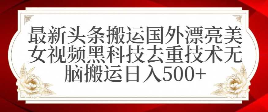 最新头条搬运国外漂亮美女视频黑科技去重技术无脑搬运日入500+【揭秘】-千城资源网