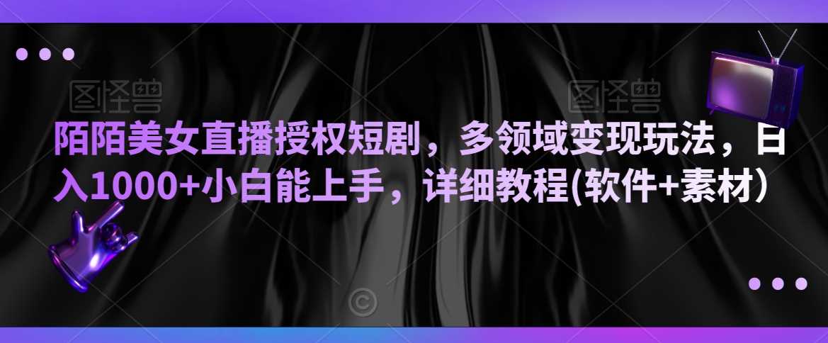 陌陌美女直播授权短剧，多领域变现玩法，日入1000+小白能上手，详细教程(软件+素材）【揭秘】-千城资源网