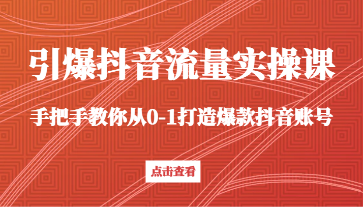 引爆抖音流量实操课，手把手教你从0-1打造爆款抖音账号-千城资源网