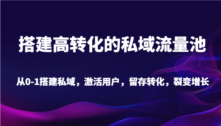 搭建高转化的私域流量池 从0-1搭建私域，激活用户，留存转化，裂变增长（20节课）-千城资源网