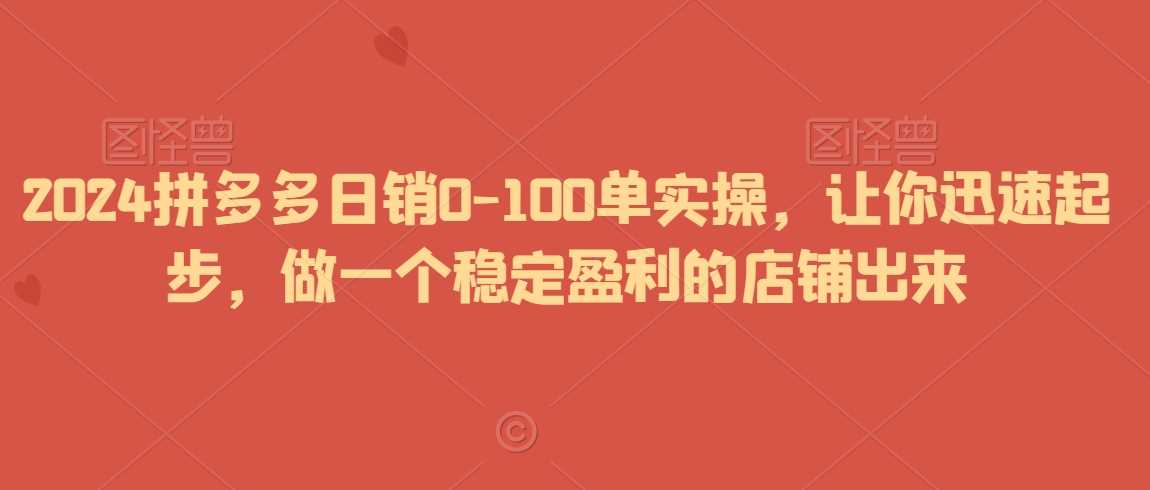 2024拼多多日销0-100单实操，让你迅速起步，做一个稳定盈利的店铺出来-千城资源网