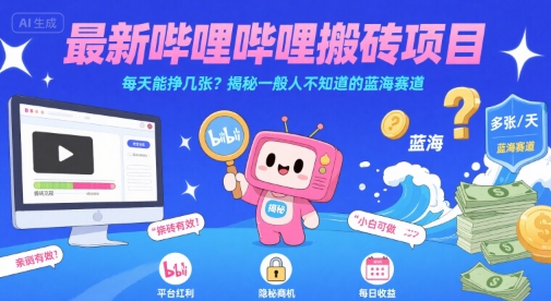 最新哔哩哔哩上B站搬砖项目，每天能挣几张？揭秘一般人不知道的蓝海赛道-千城资源网