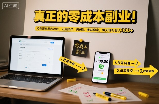 真正的零成本副业！问卷调查暴利项目，无脑操作，纯0撸，收益稳定，每天轻松日入100+【揭秘】-千城资源网