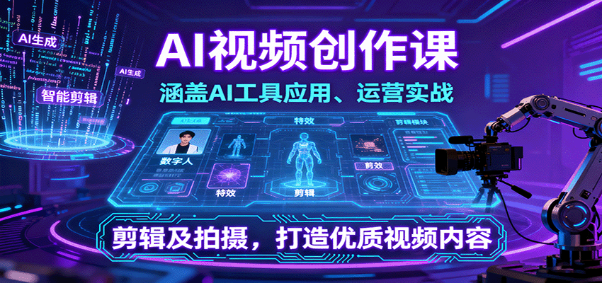 AI视频创作课，涵盖AI工具应用、运营实战、剪辑及拍摄，打造优质视频内容-千城资源网