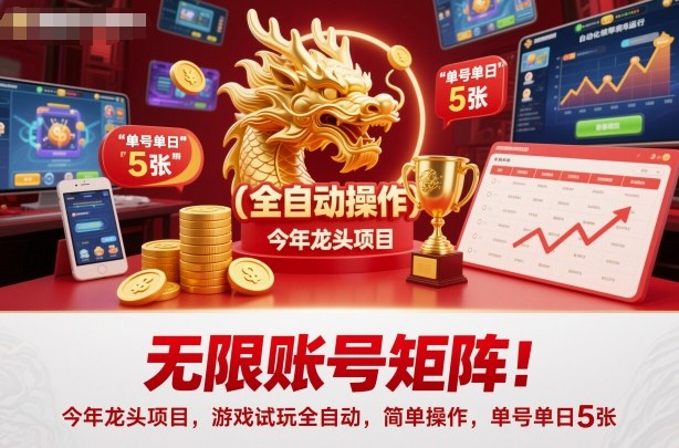 无限账号矩阵！今年龙头项目，游戏试玩全自动，简单操作，单号单日5张【揭秘】-千城资源网