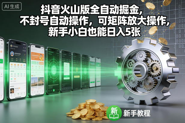 抖音火山版全自动掘金，不封号自动操作，可矩阵放大操作，新手小白也能日入5张【揭秘】-千城资源网