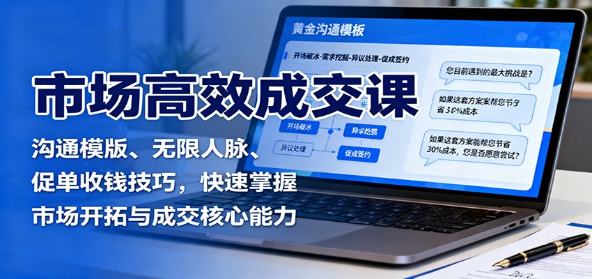 市场高效成交课：沟通模版、无限人脉、促单收钱技巧，快速掌握市场开拓与成交核心能力-千城资源网